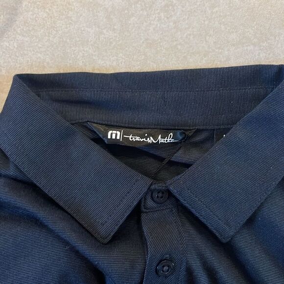 Travis Matthew Navy Blue Tiny Striped Short Sleeve Polo with Side Slits- Medium - Picture 12 of 16